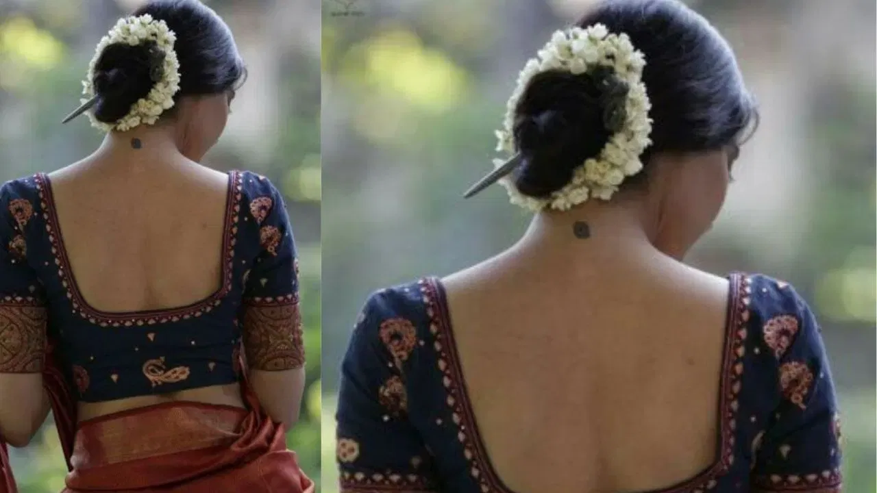 റോയൽ ബ്ലൂ ഡീപ് സ്ക്വയർ നെക്ക് ബ്ലൗസ്