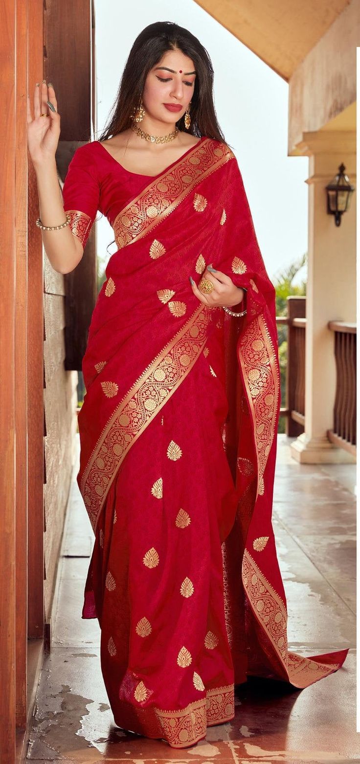 Red Color woven banarasi silk saree with Free Size blouse,Handmade silk Saree for Women's _ Beautiful Designer Saree _ Wedding Saree _