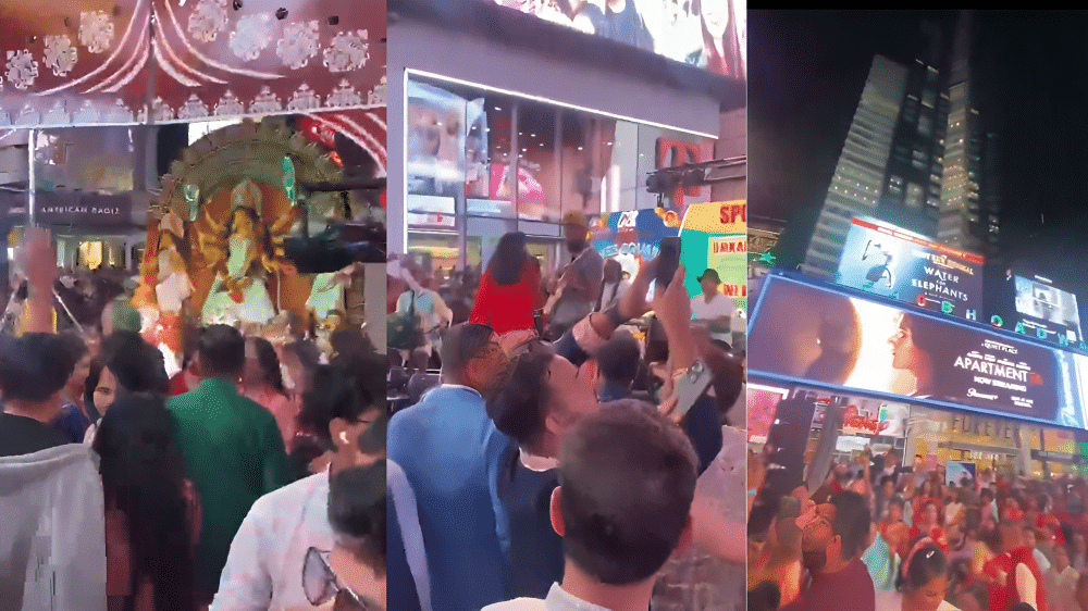 Durga Pooja in Time Square: ഇന്ത്യക്കാർ എന്നാ സുമ്മാവാ! ന്യൂയോർക്ക് ടൈം സ്ക്വയറിൽ ദുർഗാ പൂജ ആഘോഷം Durga Pooja in Time Square: ഇന്ത്യക്കാർ എന്നാ സുമ്മാവാ! ന്യൂയോർക്ക് ടൈം സ്ക്വയറിൽ ദുർഗാ പൂജ ആഘോഷം