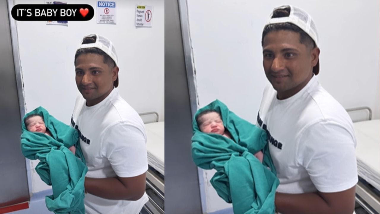ഇന്ത്യൻ ക്രിക്കറ്റ് താരം സർഫറാസ് ഖാന് ആൺകുഞ്ഞ് പിറന്നു. ഇൻസ്റ്റ​ഗ്രാമിലൂടെയാണ് തനിക്കും പങ്കാളി റൊമാന ജാഹു‍റിനും കുഞ്ഞ് ജനിച്ച കാര്യം താരം അറിയിച്ചത്. (Image Credits: Sarfaraz Khan Instagram)
