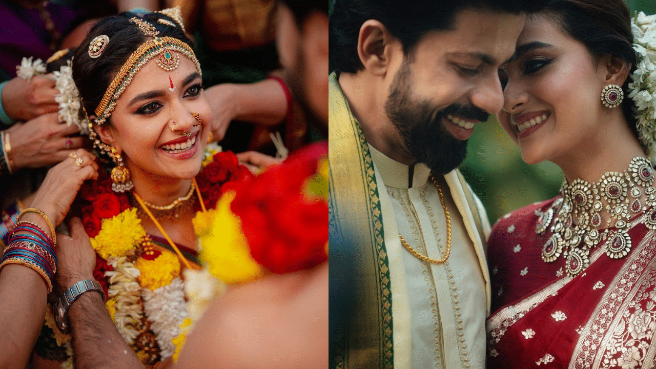 തമിഴ് സിനിമ മേഖലയിൽ നിന്നും വിജയ്, തൃഷ തുടങ്ങിയവർ വിവാഹത്തിൽ പങ്കെടുത്തിരുന്നു. കൂടാതെ, തെലുങ്കിൽ നിന്ന് നടൻ നാനിയും എത്തിയിരുന്നു. (Image Credits: Keerthy Suresh Instagram)