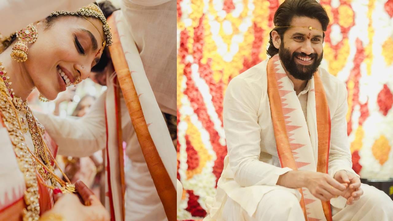 വിവാഹത്തിനു ശേഷം ഔദ്യോഗികമായി വിവാഹ ചിത്രങ്ങള്‍ ആദ്യം പുറത്തുവിട്ടത് നാഗ ചൈതന്യയുടെ അച്ഛനും നടനുമായ നാഗാര്‍ജുനയാണ്. വളരെ ഇമോഷണലായ ഒരു കുറിപ്പിനൊപ്പമാണ് നാഗാര്‍ജുന ചിത്രങ്ങള്‍ പങ്കുവച്ചത്. എന്നാൽ ഇപ്പോഴിതാ കൂടുതൽ വിവാഹ ചിത്രങ്ങൾ പങ്കുവച്ച് കൊണ്ട് എത്തിയിരിക്കുകയാണ് ശോഭിത ധൂലിപാലയും നാഗചൈതന്യയും. (image credits:instagram)