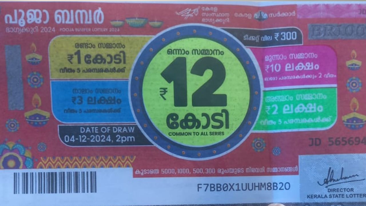 Pooja Bumper 2024 : ഒന്നാം സമ്മാനം 12 കോടി; പൂജാ ബമ്പർ ഭാഗ്യവാൻ ആരെന്ന് എപ്പോൾ, എവിടെ അറിയാം? Pooja Bumper 2024 : ഒന്നാം സമ്മാനം 12 കോടി; പൂജാ ബമ്പർ ഭാഗ്യവാൻ ആരെന്ന് എപ്പോൾ, എവിടെ അറിയാം?