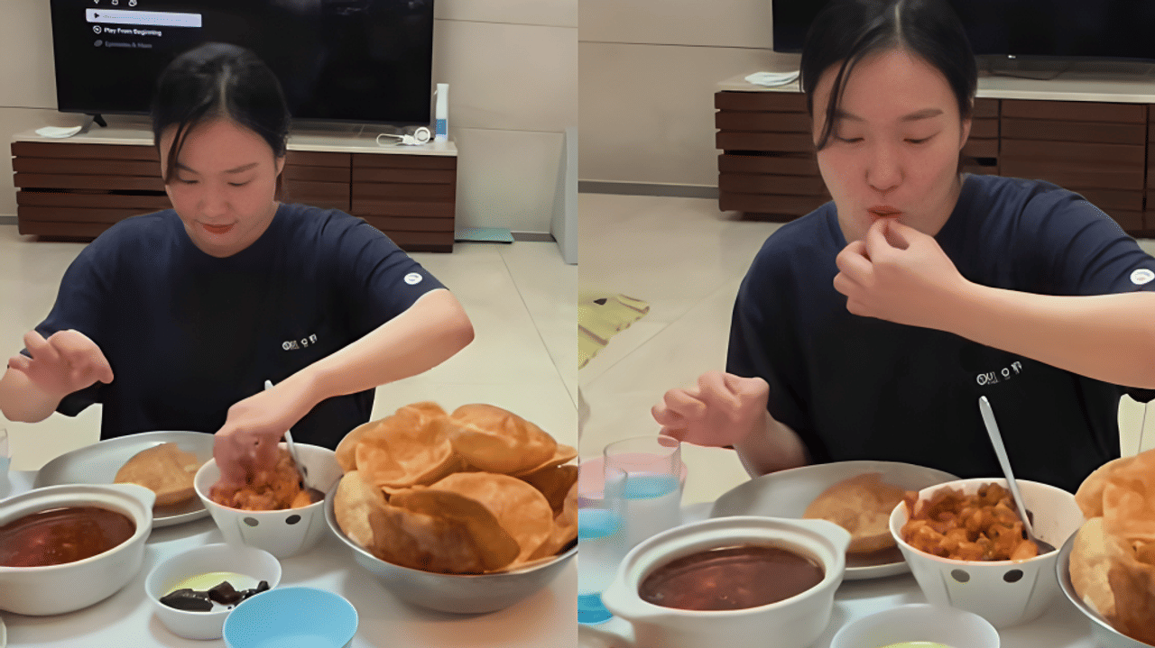 Korean Woman Eating Aloo Puri: ആലൂ പൂരി രുചിച്ചു നോക്കി കൊറിയൻ യുവതി; തുടർന്നുള്ള റിയാക്ഷൻ വൈറൽ, വീഡിയോ കണ്ടത് രണ്ടു കോടിയിലധികം പേർ Korean Woman Eating Aloo Puri: ആലൂ പൂരി രുചിച്ചു നോക്കി കൊറിയൻ യുവതി; തുടർന്നുള്ള റിയാക്ഷൻ വൈറൽ, വീഡിയോ കണ്ടത് രണ്ടു കോടിയിലധികം പേർ