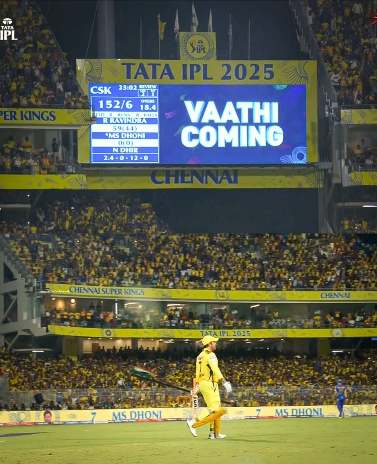 എംഎസ് ധോണിയുടെ ബാറ്റിംഗ് പൊസിഷനെതിരെ വിമർശനവുമായി മുൻ താരങ്ങളും സോഷ്യൽ മീഡിയയും. അശ്വിനും ശേഷം 9ആം നമ്പറിൽ ധോണി ഇറങ്ങുന്നത് നല്ലതല്ലെന്നാണ് വിമർശനം. ജയിക്കാൻ ഏറെ റൺസ് വേണ്ട സമയത്ത് അവസാന ഓവറിൽ വന്ന് രണ്ട് സിക്സറടിച്ചാൽ മതിയാവില്ല എന്നും വിമർശനമുയരുന്നുണ്ട്. (Image Courtesy - Social Media)
