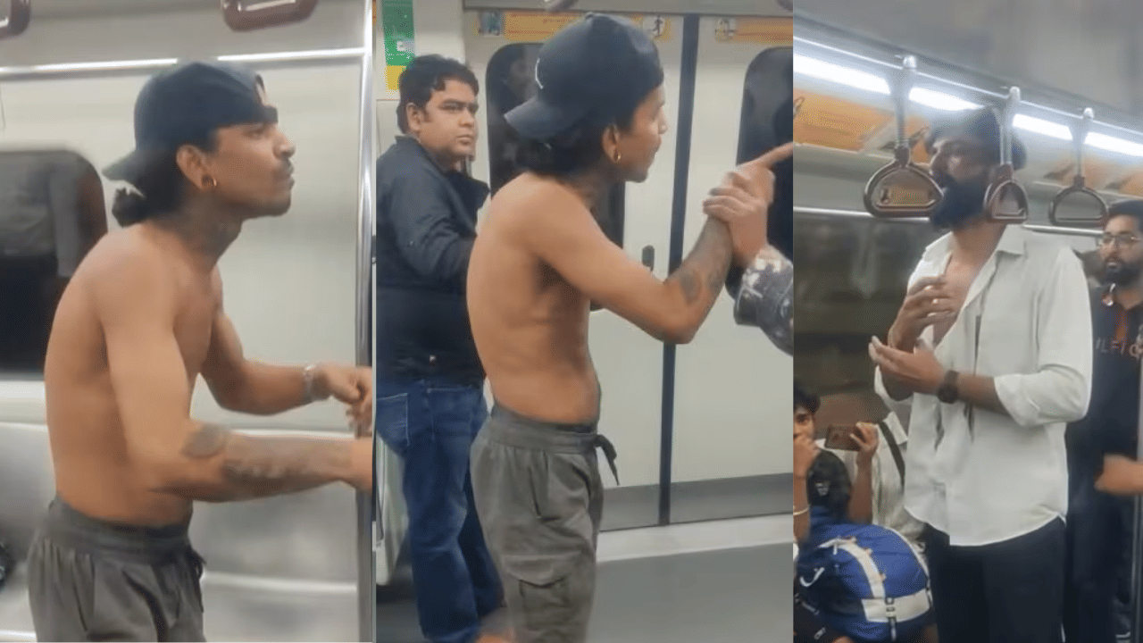 Viral Video: ഡല്‍ഹി മെട്രോയിൽ സഹയാത്രികന്റെ ഷര്‍ട്ട് വലിച്ചുകീറി; പിന്നാലെ യുവാവിന്റെ വെല്ലുവിളിയും; വീഡിയോ വൈറൽ