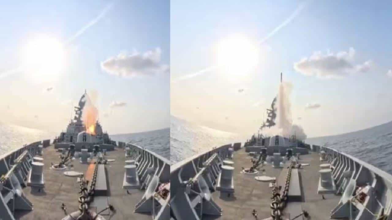 അറബിക്കടലില്‍ ഇന്ത്യയുടെ ശക്തിപ്രകടനം; പടക്കപ്പലില്‍ നിന്ന് മിസൈല്‍ പരീക്ഷണം നടത്തി നാവികസേന; വീഡിയോ പുറത്ത്