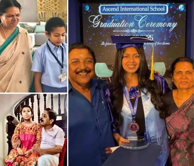 മാതാപിതാക്കള് തങ്ങളുടെ മകളെ കുട്ടിക്കാലത്ത് ഓമനിക്കുന്നതിന്റെ ദൃശ്യങ്ങളും ഇപ്പോള് അവളുടെ ഗ്രാജുവേഷന് ദിനത്തില് ചേര്ന്ന് നില്ക്കുന്നതിന്റെയും ദൃശ്യങ്ങള് ജ്യോതിക പങ്കുവെച്ച വീഡിയോയിലുണ്ട്.