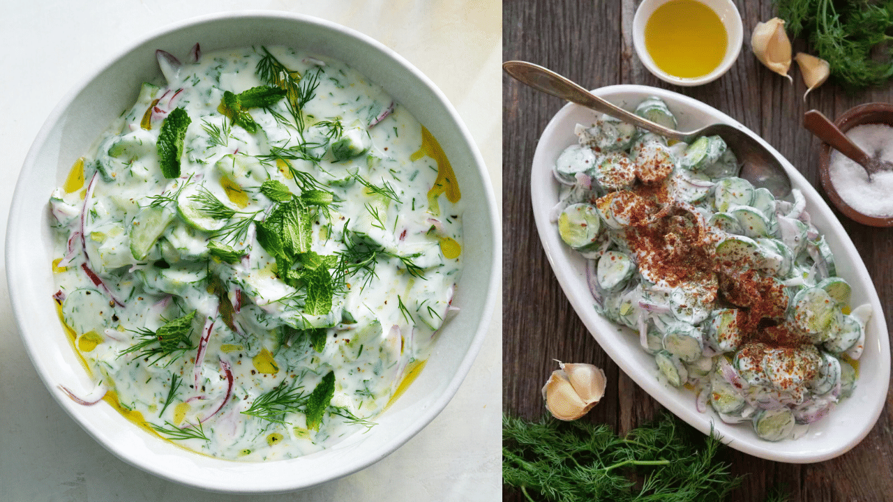 നിങ്ങളുടെ അടുക്കളയിലെ ചില സിമ്പിൾ ചേരുവകൾ മാത്രം മതിയാകും ഇതിനായി. വെള്ളരിക്കയാണ് ഈ സാലഡിലെ പ്രധാനി. ജലാംശം നൽകുന്നതിനും, കുറഞ്ഞ കലോറിയും, വിറ്റാമിനുകളാൽ സമ്പുഷ്ടവുമായ വെള്ളരിക്ക സാലഡിൽ ഉൾപ്പെടുത്തുന്നതോടെ ആരോ​ഗ്യത്തിന് കൂടുതൽ ​ഗുണം നൽകുന്നു. തണുപ്പിച്ചാണ് ഇവ കഴിക്കേണ്ടത്.