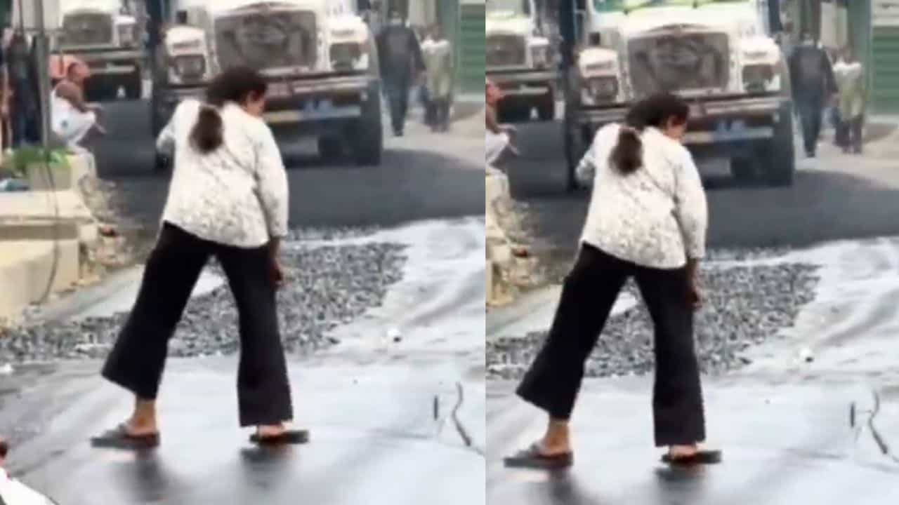 Viral Video: തിരക്ക് നല്ലതല്ല! ടാറിട്ട റോഡില്‍ ചെരുപ്പ് കുടുങ്ങി, ഒടുക്കം ഉപേക്ഷിച്ചു