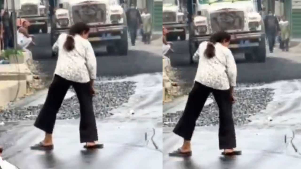 Viral Video: തിരക്ക് നല്ലതല്ല! ടാറിട്ട റോഡില്‍ ചെരുപ്പ് കുടുങ്ങി, ഒടുക്കം ഉപേക്ഷിച്ചു