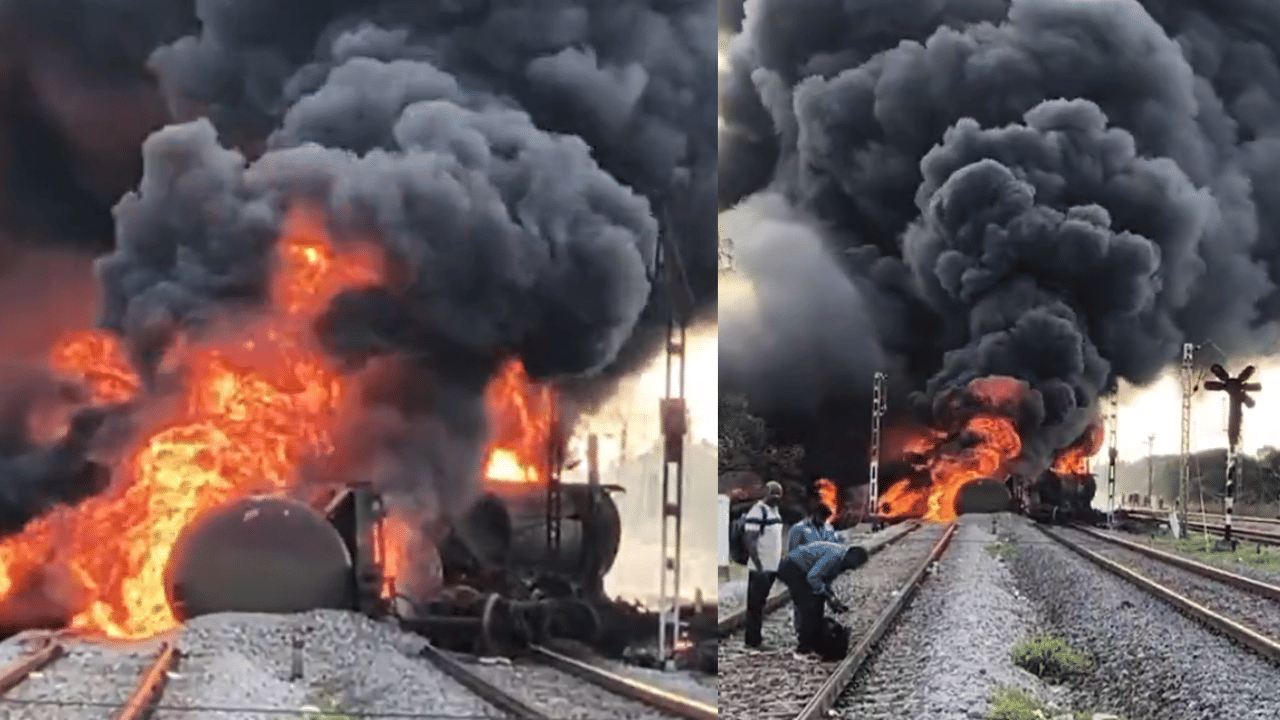 Tiruvallur Goods Train Catches Fire: ചെന്നൈയിൽ ചരക്ക് തീവണ്ടിക്ക് തീപ്പിടിച്ചു; 5 ഡീസൽ ബോഗികളിൽ തീ പടരുന്നു, ട്രെയിനുകൾ റദ്ദാക്കി
