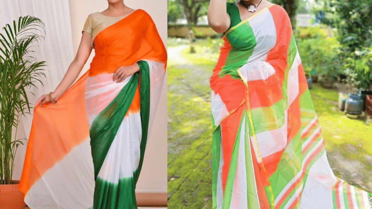 സാരികൾ ഇഷ്ടമാണോ? എങ്കിൽ ഈ സ്വാതന്ത്ര്യദിനത്തിൽ ത്രിവർണ സാരി ധരിക്കാം.  കുങ്കുമം, വെള്ള, പച്ച നിറങ്ങളിലുള്ള ഒരു സോളിഡ് ഷിഫോൺ സാരി ധരിച്ച് അതിന് അനുയോജ്യമായ ബ്ലൗസുമായി ജോടിയാക്കാം. അല്ലെങ്കിൽ മറ്റ് നിറങ്ങളുമായി മിക്സ് ആൻഡ് മാച്ച് ചെയ്യാം. (Image Credit: Social Media)