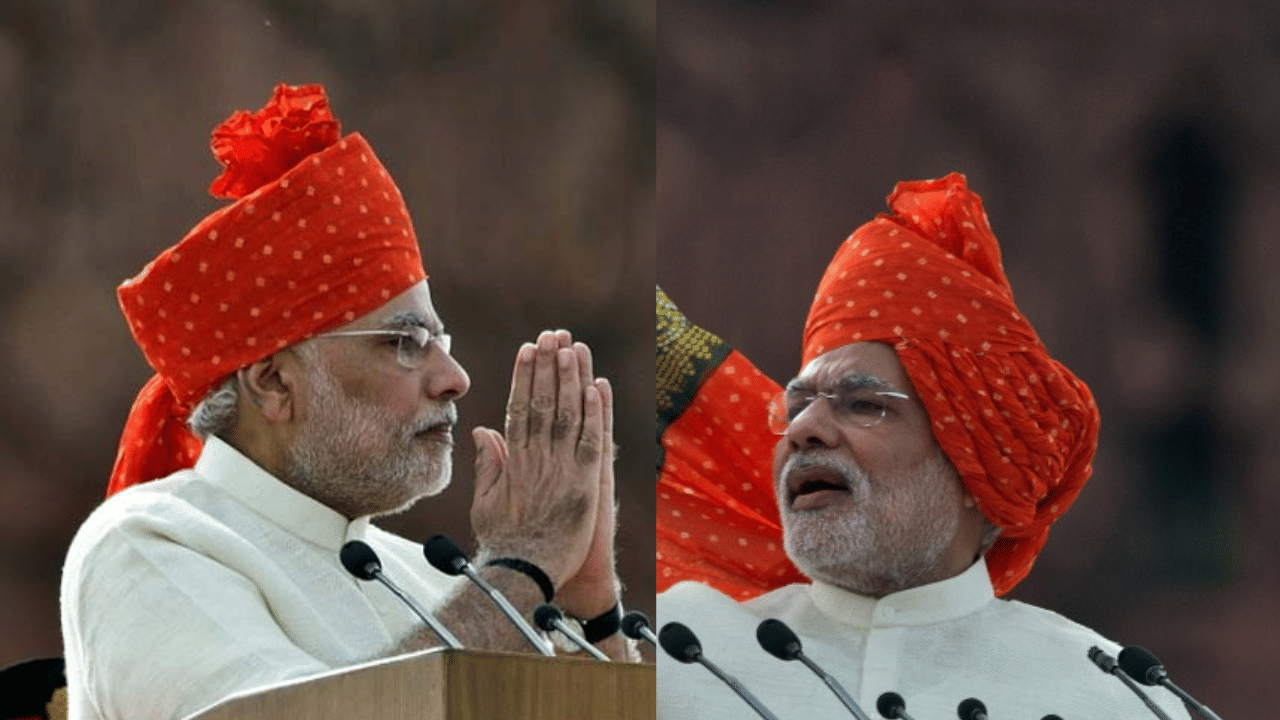 2015-ല്‍ മള്‍ട്ടി-കളര്‍ ക്രിസ്-ക്രോസ് ലൈനുകള്‍ കൊണ്ട് പൊതിഞ്ഞ മഞ്ഞ തലപ്പാവാണ് അദ്ദേഹം തിരഞ്ഞെടുത്തത്. 2014-ലെ തന്റെ കന്നി സ്വാതന്ത്ര്യ ദിനത്തിന്, ചുവന്ന നിറത്തിലെ ജോധ്പുരി ബന്ദേജ് തലപ്പാവ് ധരിച്ചായിരുന്നു എത്തിയത്. (Image Credit: Social Media)