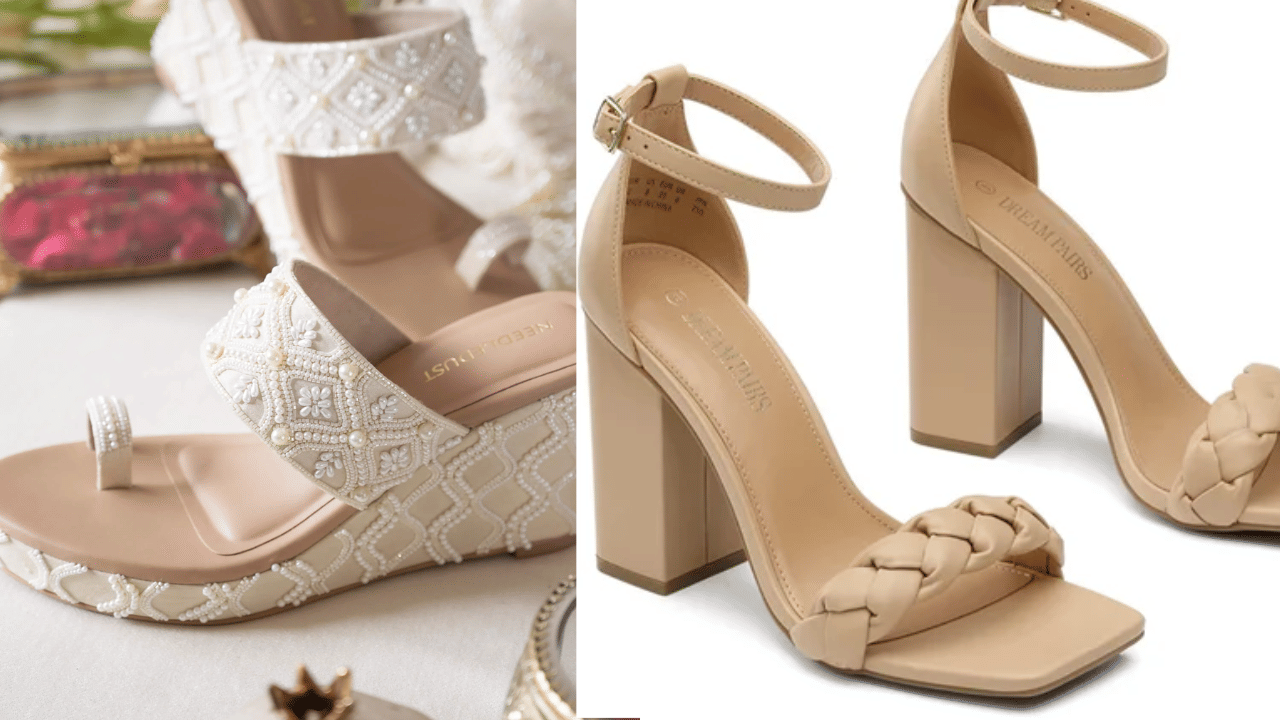 സാരി, ദാവണി, ലഹങ്ക, പട്ടുപാവാട, ജംപ്‌സ്യൂട്ട് തുടങ്ങി എല്ലാ ഔട്ട്‌ഫിറ്റിനൊപ്പവും ഹീല്‍സ് ഇടാം. സ്റ്റോണ്‍ വർക്കുള്ള ഹീല്‍സ് റിച്ച് ലുക്ക് നൽകും. ലൈറ്റ് ബ്രൗണ്‍, സില്‍വർ കളർ കോമ്പിനേഷൻ വരുന്ന ഹീല്‍സുകള്‍ ഓണം ഔട്ട്‌ഫിറ്റുകള്‍ക്ക് ഉചിതമാണ്. (Image Credit: Social Media)