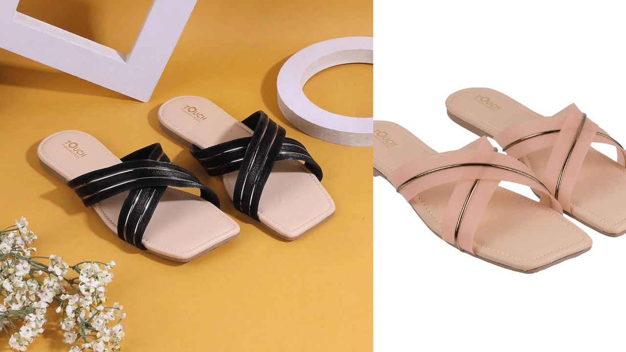 ടച്ച് ഹീല്‍ ഫ്ലാറ്റാണ് മറ്റൊരു ഓപ്ഷൻ. ട്രെഡീഷണല്‍ ഔട്ട്‌ഫിറ്റിന് വെള്ള നിറത്തില്‍ ഗോള്‍ഡൻ വർക്കുകള്‍ വരുന്ന ടച്ച് ഹീല്‍ ഫ്ലാറ്റുകള്‍ മാച്ചാകും. സ്‌ട്രാപ്പ് ഉള്ളതും ഇല്ലാത്തതുമായ ടച്ച് ഹീല്‍ ഫ്ലാറ്റുമുണ്ട്. (Image Credit: Social Media)