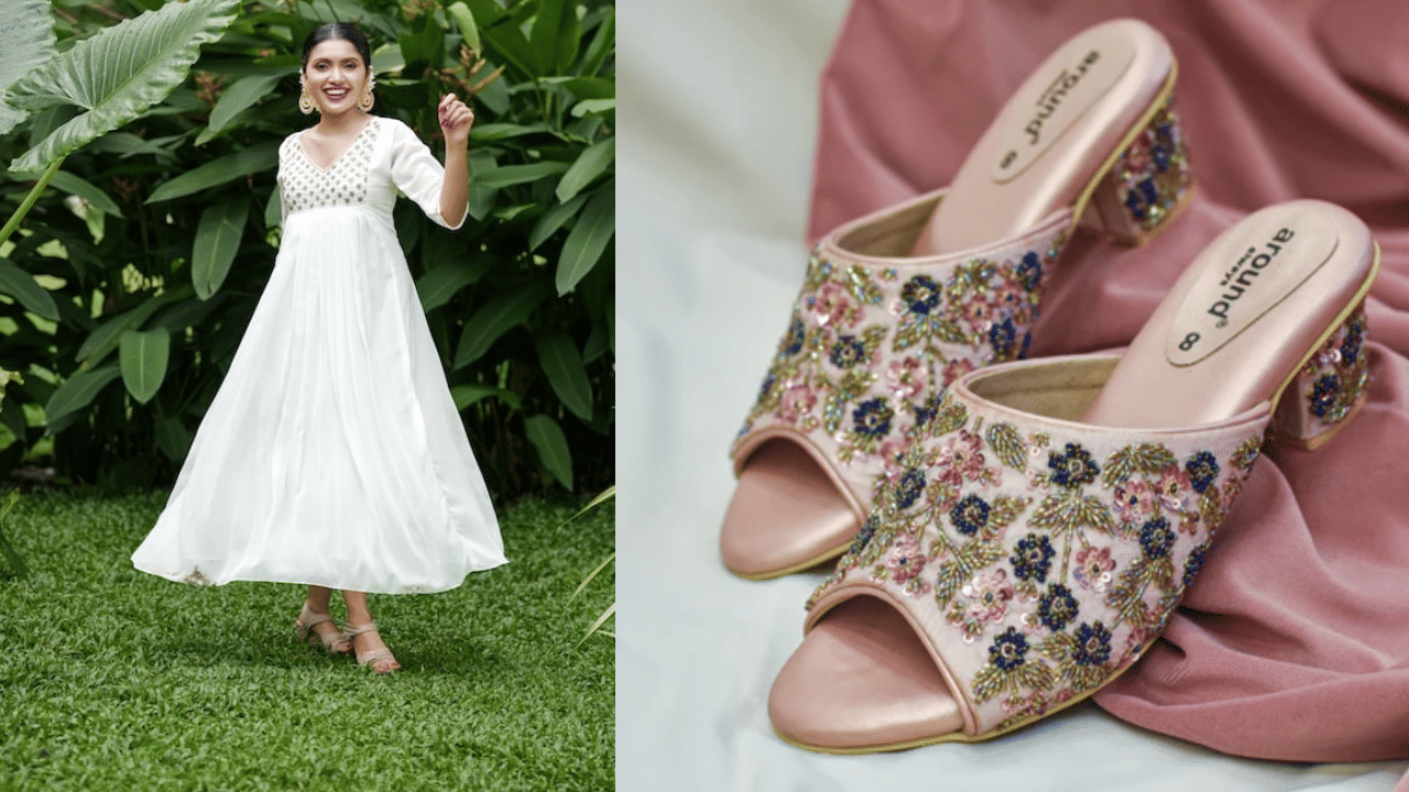 ചെറിയ ഹീല്സോടുകൂടി വരുന്ന പ്രോസ് സാൻഡല്സും നിങ്ങളുടെ ഓണം ഔട്ട്ഫിറ്റിന് ഒപ്പം പെയറാക്കാം. ലെതറില് ത്രെഡ് വർക്കുകളോടെ വരുന്നവയാണ് ഓണം ഔട്ട്ഫിറ്റുകള്ക്ക് ഉചിതം. (Image Credit: Social Media)