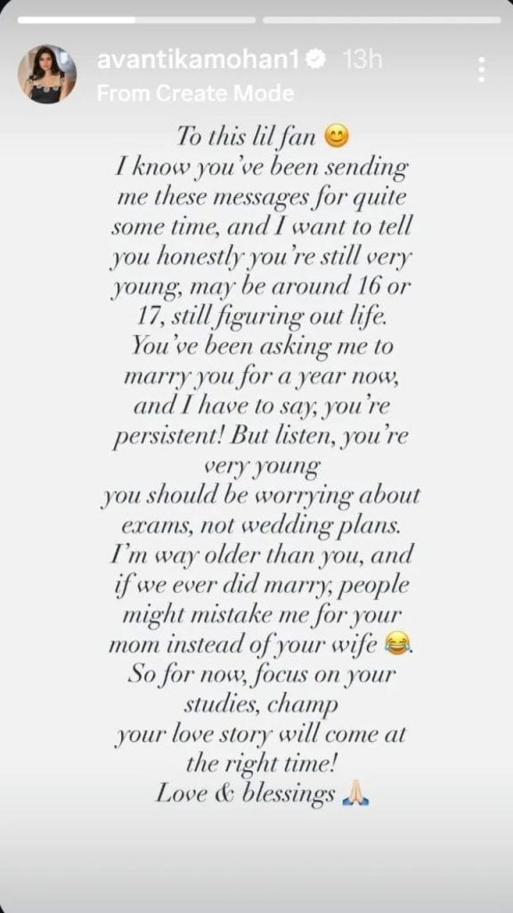 Avantika Instagram Story