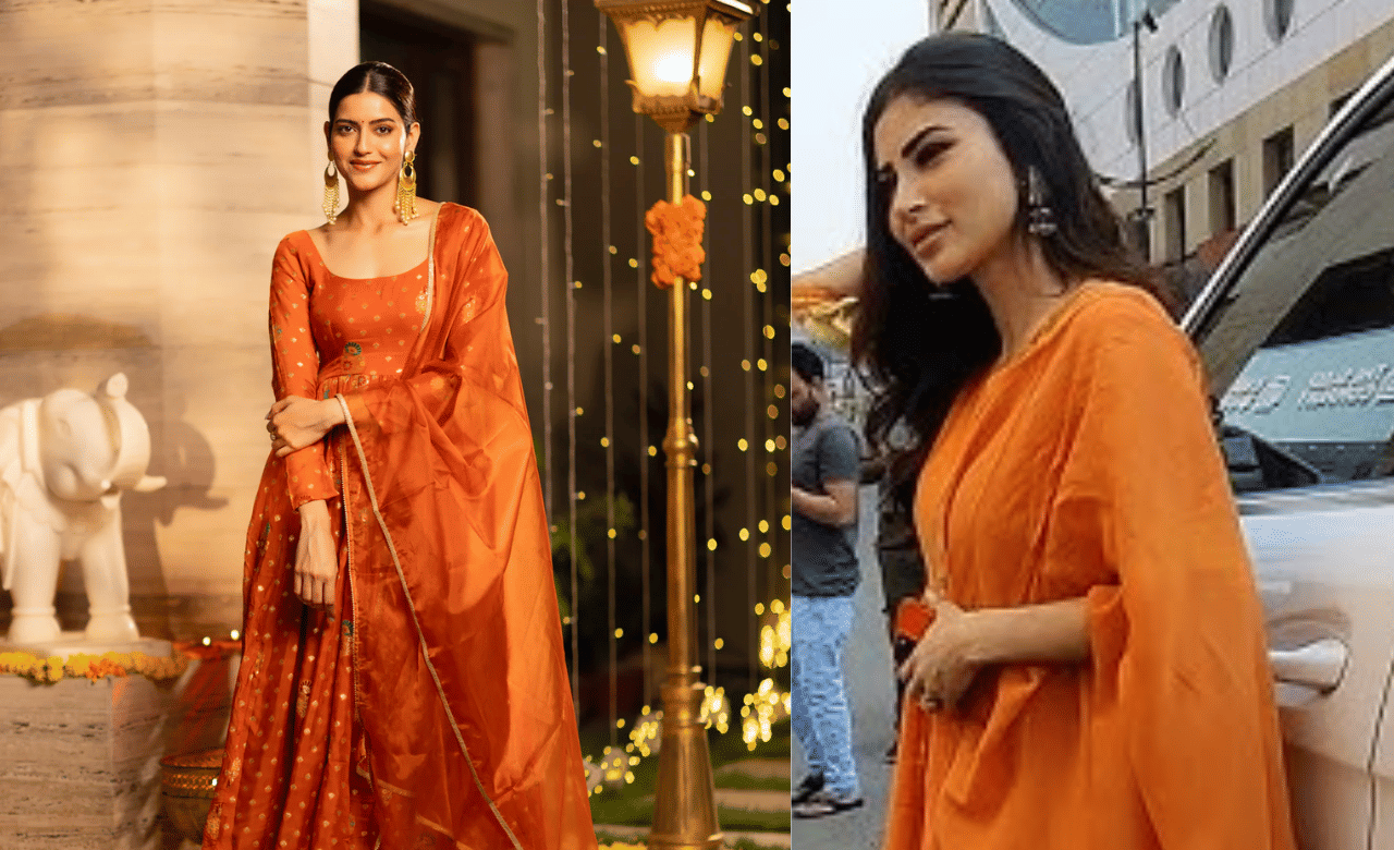 സെപ്റ്റംബർ 28, ഏഴാം നാൾ മൗനി റോയ്  വിവാഹശേഷം ധരിച്ച ഓറഞ്ച് അനാർക്കലി സ്യൂട്ട് പോലുള്ളവ ധരിക്കാവുന്നതാണ്. അനുയോജ്യമായ ആഭരണങ്ങൾ കൂടി ചേർത്ത് ലുക്ക് പൂർണമാക്കാം. (Image Creit: Social Media)