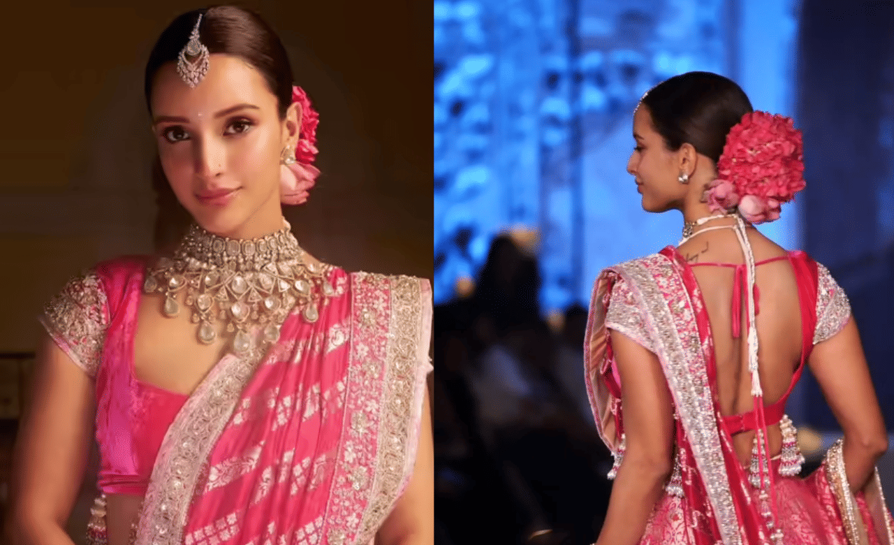 അവസാന ദിവസം, തൃപ്തി ദിമ്രി ധരിച്ച പിങ്ക് ലെഹംഗ ഈ ദിവസത്തേക്ക് മികച്ച ഓപ്ഷനാണ്. പിങ്ക് നിറത്തിലുള്ള പൂക്കൾ തലമുടിയിൽ വെച്ചും, ഹെവി ആഭരണങ്ങൾ അണിഞ്ഞും ഈ ലുക്ക് പൂർത്തിയാക്കാം. (Image Creit: Social Media)