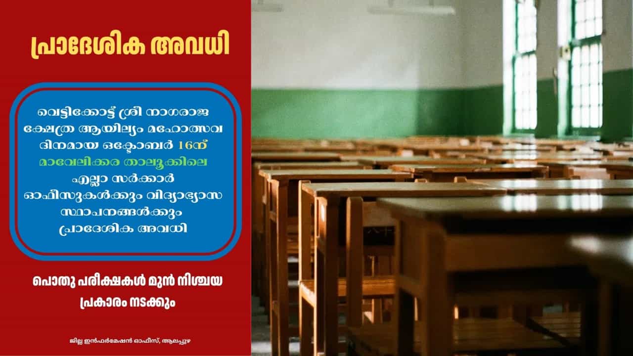 Kerala Local Holiday: ഇന്ന് അവധി; ഈ താലൂക്കിലെ വിദ്യാഭ്യാസ സ്ഥാപനങ്ങളും, സര്‍ക്കാര്‍ ഓഫീസുകളും പ്രവര്‍ത്തിക്കില്ല