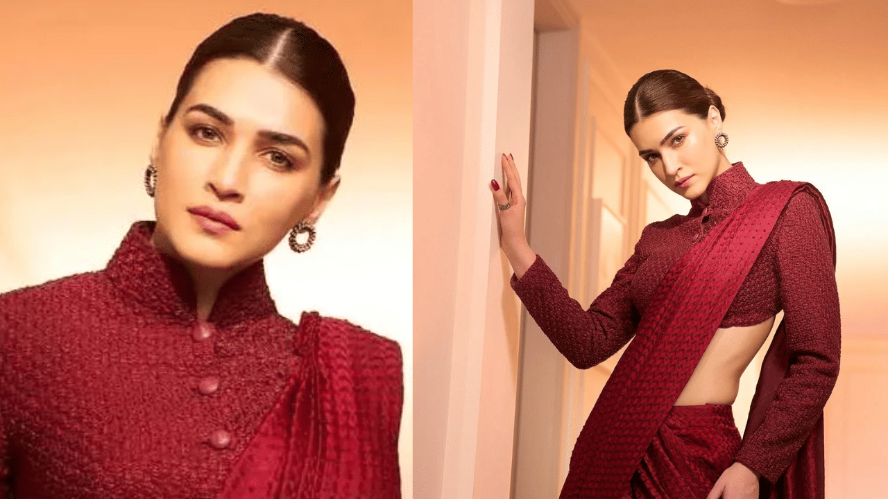 കൃതി സനോണിന്റെ കടും ചുവപ്പ് നിറത്തിലുള്ള സാരിയും പരീക്ഷിക്കാം. ഈ സാരിക്ക് കൃതി തിരഞ്ഞെടുത്തത് ഹൈ-കോളർ കഴുത്തുള്ള ക്രോപ്പ്-ടോപ്പ് ബ്ലൗസാണ്. മുൻവശത്ത് ബട്ടണുകളുള്ള ഈ ബ്ലൗസിൻ്റെ പിന്നിലെ കട്ട് ക്ലാസിക്കും ലുക്കിന് ക്ലാസിയും ഫോർമലും ആയ സ്റ്റൈൽ നൽകുന്നു. (Image Credit: Social Media)