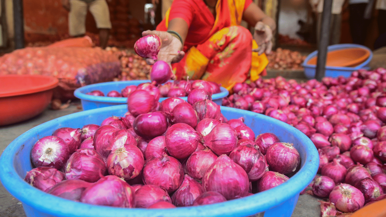 നസാക്കിൽ നിന്നാണ് കേരളമടക്കമുള്ള ദക്ഷിണേന്ത്യൻ സംസ്ഥാനങ്ങളിലേക്ക് അധികവും ഉള്ളിയെത്തുന്നത്. നിലവിൽ കിലോയ്ക്ക് 33.90 നിരക്കിലാണ് കേരളത്തിലെ ഉള്ളി വില. (Image Credit: PTI)