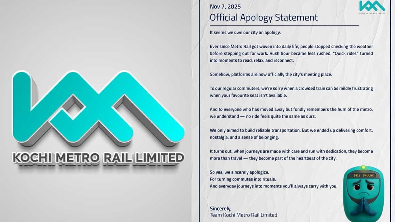 Official Apology Trend: മാപ്പ് നൽകൂ മഹാമതേ, സോഷ്യല്‍ മീഡിയയിലെങ്ങും ക്ഷമാപണം, അപ്പോളജി ട്രെന്‍ഡിനൊപ്പം അണിചേര്‍ന്ന് കൊച്ചി മെട്രോയും