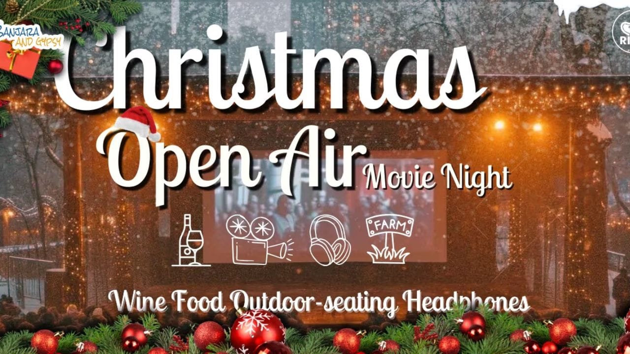 ഓപ്പൺ എയർ മൂവി നൈറ്റ് - മുന്തിരിത്തോട്ടത്തിലെ തുറസ്സായ സ്ഥലത്ത് നക്ഷത്രങ്ങൾക്കടിയിൽ ഇരുന്ന് സിനിമ കാണാൻ താൽപ്പര്യമുള്ളവർക്ക് ഇവിടേക്ക് പോകാം. ഹെഡ്‌ഫോൺ അധിഷ്ഠിത സിനിമാ പ്രദർശനം, ബോൺഫയർ, ഡിന്നർ എന്നിവ ഇതിന്റെ ഭാഗമാണ്. സിംഗനായകനഹള്ളിയിലെ റിക്കോ പാർക്കിൽ ഡിസംബർ 25 രാത്രി 7:00 മുതൽ നടക്കുന്ന പാർട്ടിയുടെ ടിക്കറ്റ് നിരക്ക് 1299 രൂപ മുതലാണ്.