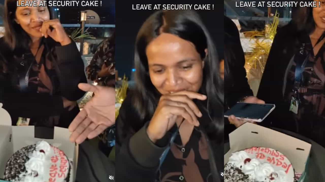 Viral Video: സെക്യൂരിറ്റിയുടെ കയ്യില്‍ കൊടുത്തേക്കൂ; കേക്ക് കണ്ട് ഞെട്ടി ബെര്‍ത്ത്‌ഡേ ഗേള്‍