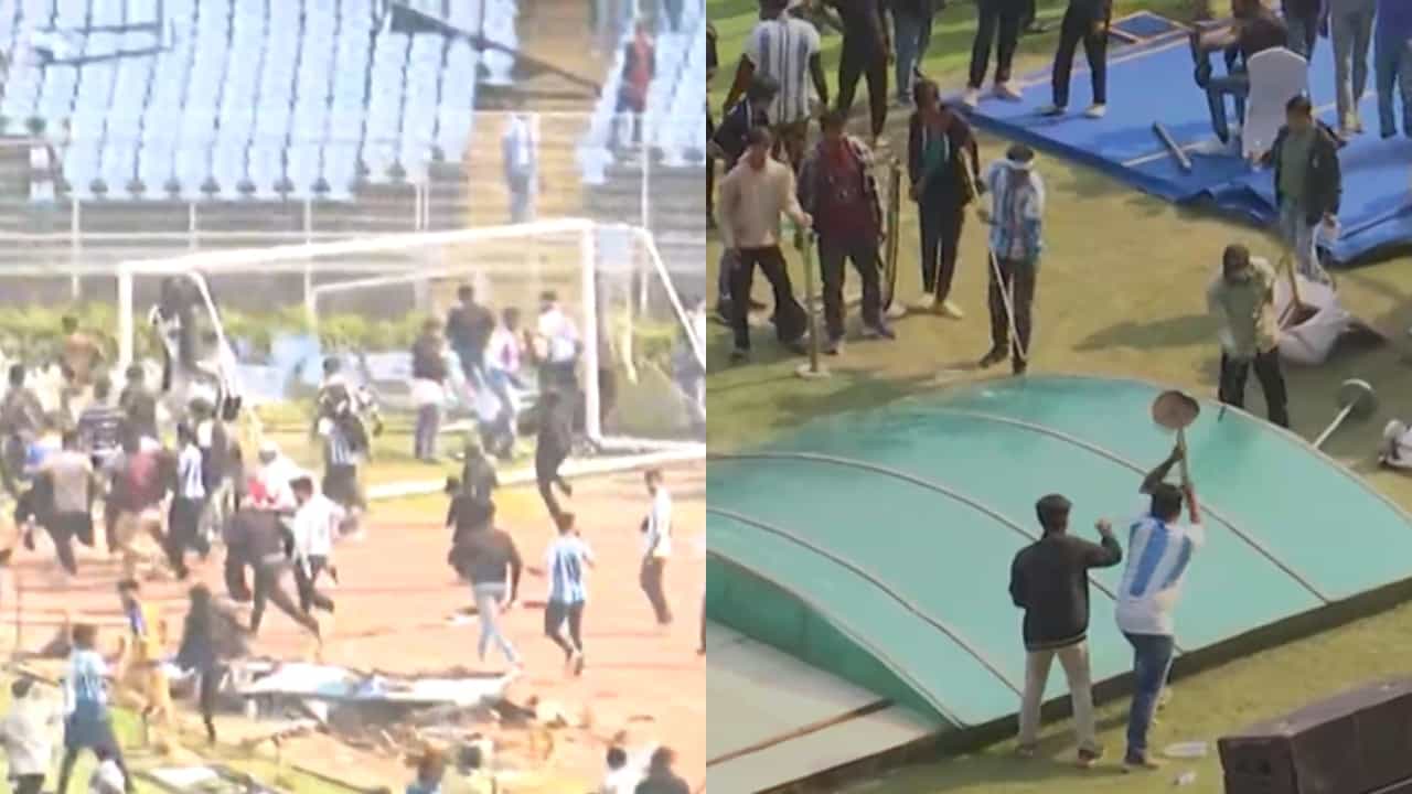 Lionel Messi: മെസി വന്നിട്ട് വേഗം പോയി; കുപ്പിയും കസേരയും വലിച്ചെറിഞ്ഞ് ആരാധകർ; മാപ്പപേക്ഷിച്ച് മുഖ്യമന്ത്രി മമത ബാനർജി Lionel Messi: മെസി വന്നിട്ട് വേഗം പോയി; കുപ്പിയും കസേരയും വലിച്ചെറിഞ്ഞ് ആരാധകർ; മാപ്പപേക്ഷിച്ച് മുഖ്യമന്ത്രി മമത ബാനർജി