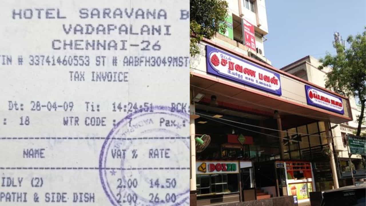 Saravana Bhavan bill: 2009-ൽ ശരവണ ഭവനിലെ ബില്ലൊന്നു നോക്കൂ.... വില കൂടിയോ കുറഞ്ഞോ