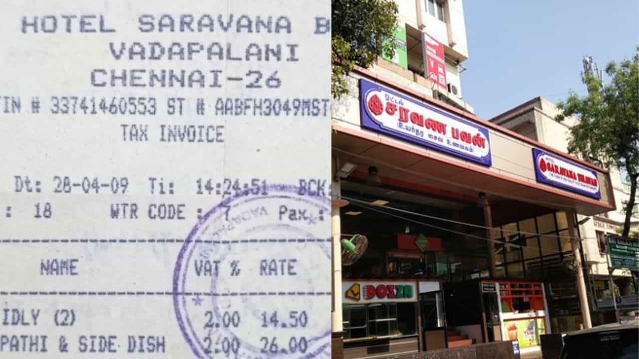 Saravana Bhavan bill: 2009-ൽ ശരവണ ഭവനിലെ ബില്ലൊന്നു നോക്കൂ.... വില കൂടിയോ കുറഞ്ഞോ Saravana Bhavan bill: 2009-ൽ ശരവണ ഭവനിലെ ബില്ലൊന്നു നോക്കൂ.... വില കൂടിയോ കുറഞ്ഞോ