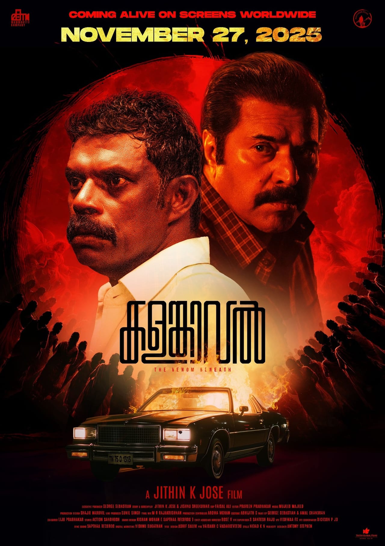 മമ്മൂട്ടിയെയും വിനായകനെയും കേന്ദ്ര കഥാപാത്രമാക്കി ജിതിൻ കെ ജോസ് സംവിധാനം ചെയ്ത ചിത്രമാണ് കളങ്കാവൽ . കഴിഞ്ഞ വെള്ളിയാഴ്ച പുറത്തിറങ്ങിയ ചിത്രം മെഗാ വിജയം നേടി മുന്നേറുകയാണ്. ഇപ്പോഴിതാ ചിത്രത്തെ ഇരു കയ്യും നീട്ടി സ്വീകരിച്ച പ്രേക്ഷകർക്ക് നന്ദി പറയുകയാണ് മമ്മൂട്ടിയും വിനായകനും. സോഷ്യൽ മീഡിയയിലൂടെയാണ് ഇരുവരും നന്ദി പറഞ്ഞ് രംഗത്ത് എത്തിയത്. (Image Credits: Facebook)