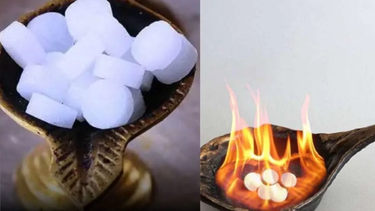 മറ്റൊന്ന് ഉപ്പും വറ്റൽമുളകും ചേർത്ത് ഒഴിഞ്ഞു തീയിലിടുക പിന്നെ കർപ്പൂരം കൊണ്ടുള്ള ഒരു പ്രയോഗം ഇവയൊക്കെയാണ് പ്രധാനമായും ദൃഷ്ടി ദോഷം അകറ്റുവാനായി ചെയ്യാറുള്ളത്.ഇതിനായി ഒരു ചെറിയ തളികയിലോ പാത്രത്തിലെ ഒരു കഷണം കർപ്പൂരം എടുക്കുക.  (PHOTO: TV9 NETWORK)