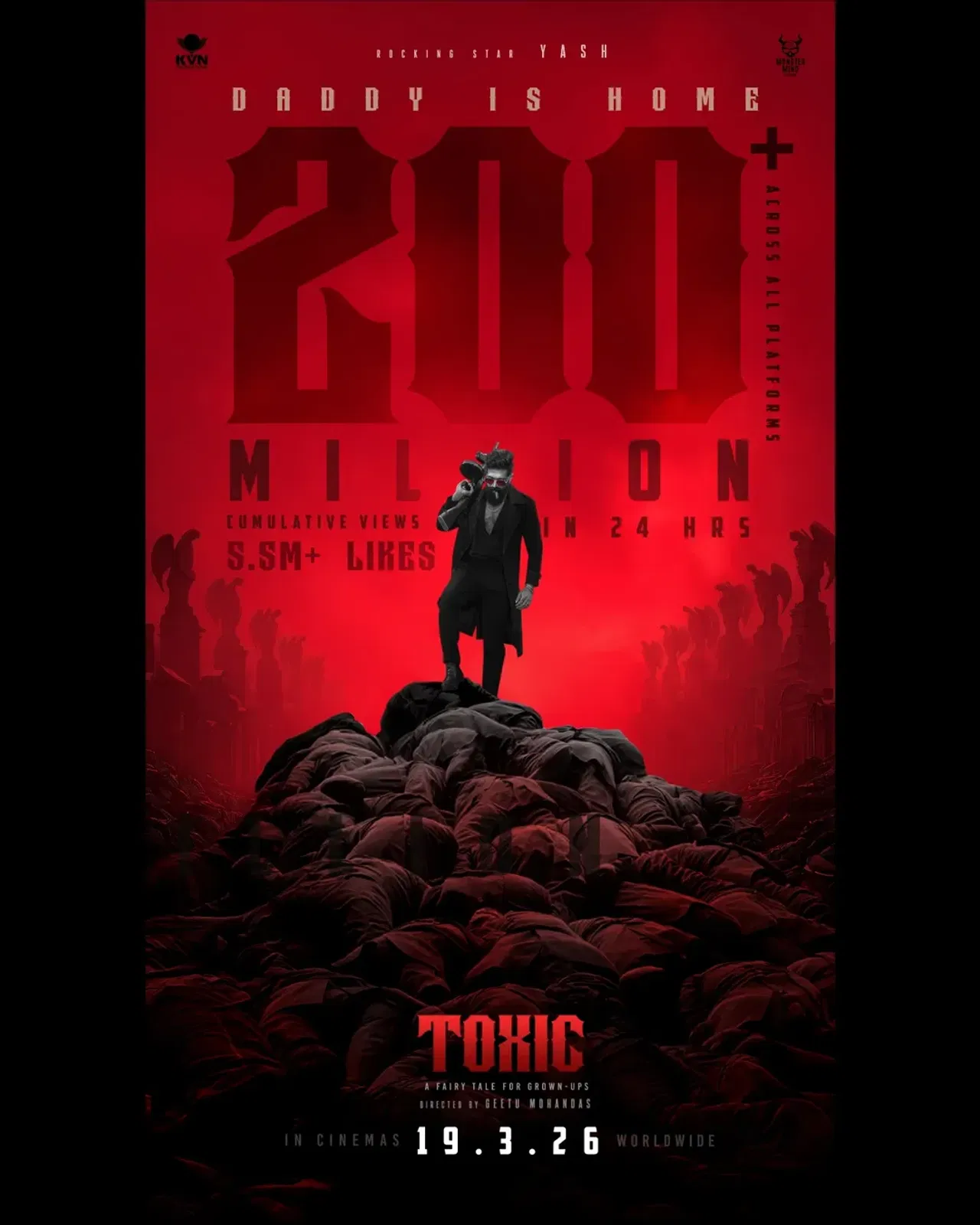 സൂപ്പർസ്റ്റാർ യാഷിനെ നായകനാക്കി ഗീതു മോഹൻദാസ് സംവിധാനം ചെയ്യുന്ന ചിത്രമാണ് ‘ടോക്സിക്: എ ഫെയറി ടെയിൽ ഫോർ ഗ്രോൺ-അപ്‌സ്’. വൻ ബജറ്റിൽ നിർമ്മിച്ച ചിത്രം  മാർച്ച് 19ന് തിയേറ്ററുകളിലെത്തും. (Image Credits:  Instagram)
