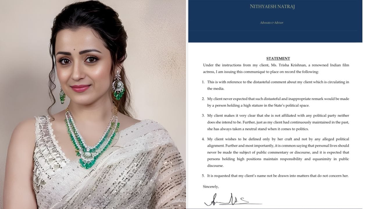 തമിഴക വെട്രി കഴകം നേതാവും നടനുമായ വിജയുമായി ചേർത്ത് തനിക്കെതിരെ ബിജെപി നേതാവ് നടത്തിയ അപകീർത്തികരമായ പരാമർശത്തിൽ പ്രതികരണവുമായി നടി തൃഷ കൃഷ്ണ. തന്റെ അഭിഭാഷകൻ മുഖേനയാണ് തൃഷാ കൃഷ്ണ തന്റെ രോഷവും മറുപടിയും പ്രകടിപ്പിച്ചത്. (PHOTO: FACEBOOK)