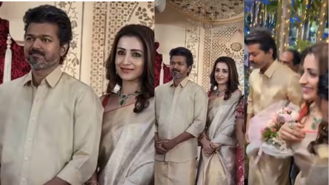 വിവാദങ്ങൾ പുകയുമ്പോഴും വിജയ്‌യും തൃഷയും ഒന്നിച്ച് വിവാഹ വേദിയിൽ