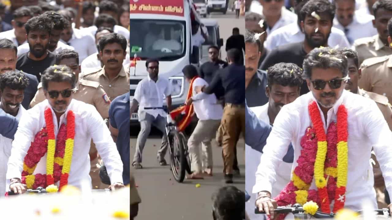 TVK Vijay: ഇങ്ങനെ പേടിക്കാതെടാ..! പുഷ്പവൃഷ്ടി കണ്ടു പിന്തിരിഞ്ഞോടി വിജയ്;AI ആണെന്ന് ആരാധകർ