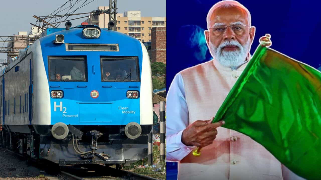 Namo Green Rail: ഇന്ത്യയുടെ ആദ്യ ഹൈഡ്രജൻ ട്രെയിൻ നമോ ഗ്രീൻ റെയിൽ ട്രാക്കിലേക്ക്; പ്രധാനമന്ത്രി ഫ്ലാഗ് ഓഫ് ചെയ്തു Namo Green Rail: ഇന്ത്യയുടെ ആദ്യ ഹൈഡ്രജൻ ട്രെയിൻ നമോ ഗ്രീൻ റെയിൽ ട്രാക്കിലേക്ക്; പ്രധാനമന്ത്രി ഫ്ലാഗ് ഓഫ് ചെയ്തു