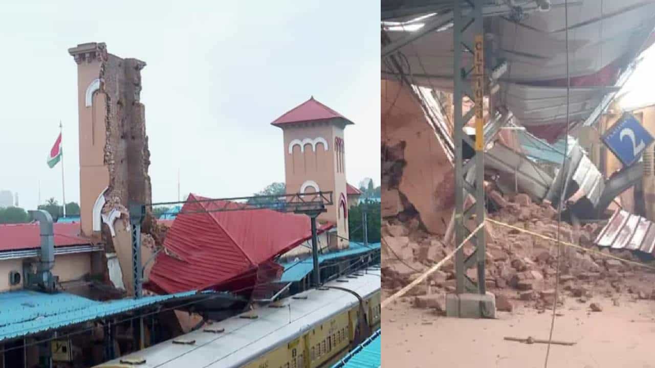 കോഴിക്കോട് റെയിൽവേ സ്റ്റേഷനിൽ ക്ലോക്ക് ടവർ തകർന്നുവീണു; കുറച്ചുഭാഗം വീഴാൻ ബാക്കി കോഴിക്കോട് റെയിൽവേ സ്റ്റേഷനിൽ ക്ലോക്ക് ടവർ തകർന്നുവീണു; കുറച്ചുഭാഗം വീഴാൻ ബാക്കി