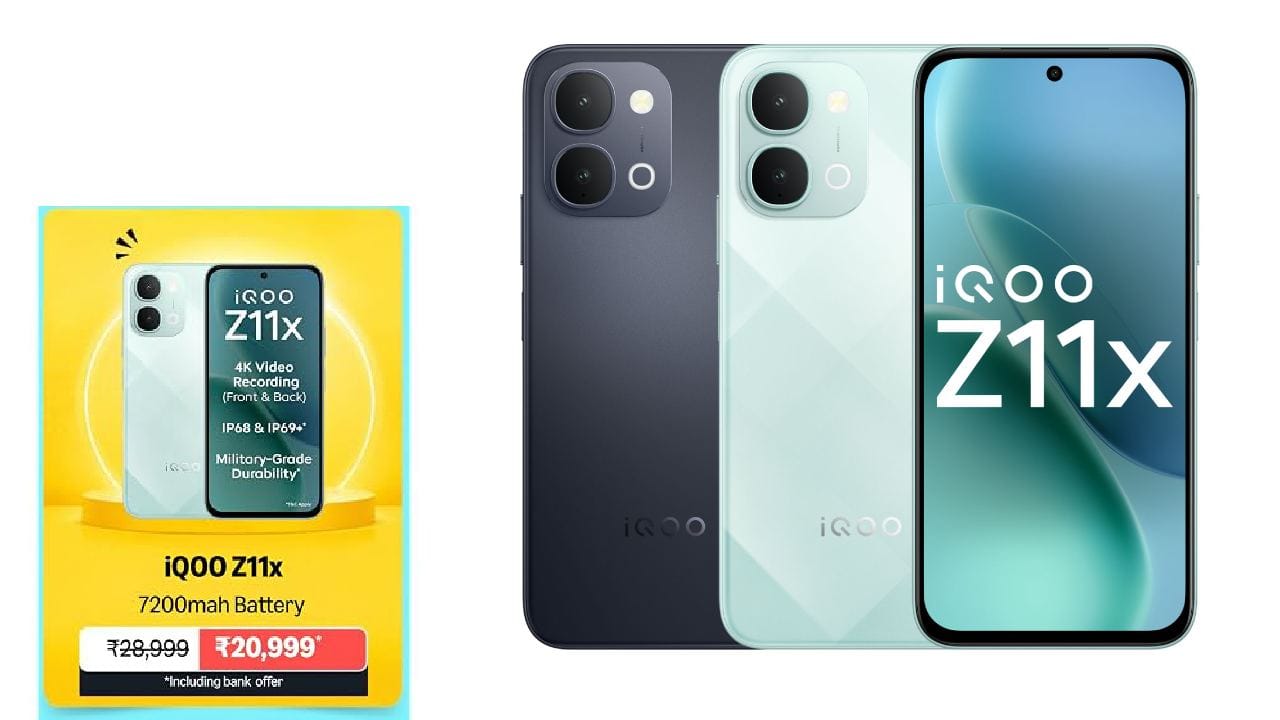 ഐക്യൂ Z11x 5ജി: ഐക്യൂ അ‌ടുത്തിടെ പുറത്തിറക്കിയ ബജറ്റ് സ്മാർട്ട്ഫോണാണ്  ഐക്യൂ Z11x 5ജി (iQOO Z11x 5G). ​പ്രൈം ഡേ സെയിലിന്റെ ഭാഗമായുള്ള ഡിസ്കൗണ്ടുകൾ പ്രയോജനപ്പെടുത്തിയാൽ 20999 രൂപ വിലയിൽ ഈ 5ജി ഫോൺ വാങ്ങാൻ സാധിക്കും എന്ന് ആമസോൺ പറയുന്നു. 7200mAh ബാറ്ററി ഉൾപ്പെടെയുള്ള ഫീച്ചറുകൾ ഇതിലുണ്ട്.