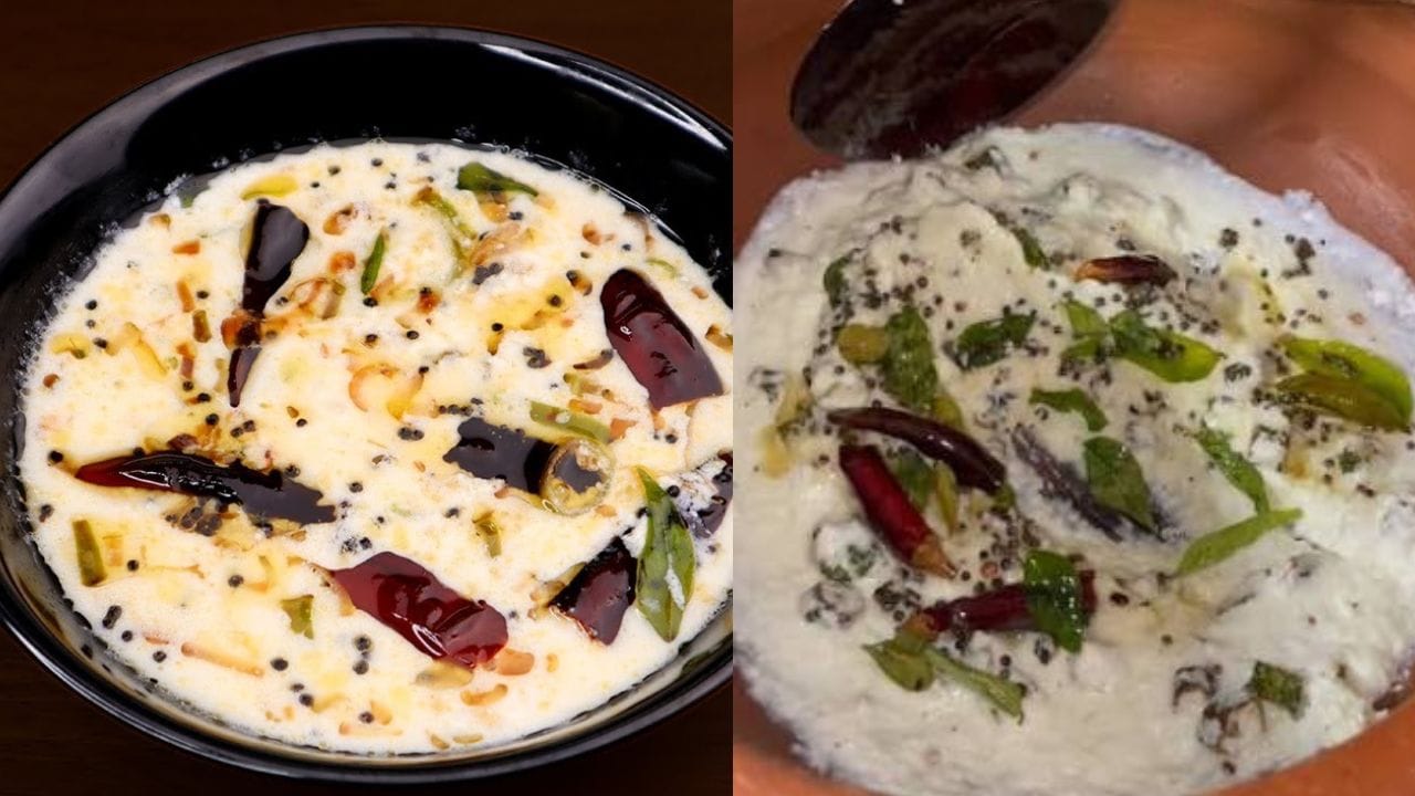 തയ്യാറാക്കുന്ന വിധം: നന്നായി ഉടച്ചെടുത്ത കട്ടത്തൈരിലേക്ക് ആവശ്യത്തിന് ഉപ്പും ഒരു നുള്ളു കായപ്പൊടിയും ചേർത്ത് നന്നായി ഇളക്കി മാറ്റിവെക്കുക. ഒരു പാനിൽ വെളിച്ചെണ്ണ ചൂടാക്കി കടുക് പൊട്ടിക്കുക. അതിലേക്ക് വറ്റൽ മുളകും കറിവേപ്പിലയും ചേർത്ത് മൂപ്പിക്കുക. അതിനുശേഷം ചെറുതായി അരിഞ്ഞ് വെച്ചിരിക്കുന്ന ഇഞ്ചി, പച്ചമുളക്, ചെറിയ ഉള്ളി എന്നിവ ചേർത്ത് നന്നായി വഴറ്റുക. ഇഞ്ചിയുടെ പച്ചമണം മാറി നേരിയ പൊൻനിറം ആകുന്നത് വരെ വഴറ്റണം.