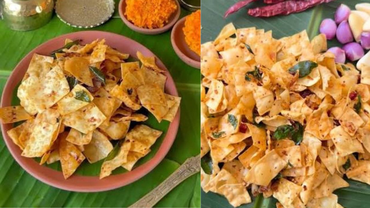ആവശ്യമായ ചേരുവകൾ: പപ്പടം - 5 അല്ലെങ്കിൽ 6 എണ്ണം, ചെറിയ ഉള്ളി (കൊച്ചുള്ളി) - 8-10 എണ്ണം പൊടിയായി അരിഞ്ഞത്, പച്ചമുളക് - 2 എണ്ണം വട്ടത്തിൽ അരിഞ്ഞത്, വെളുത്തുള്ളി - 3 അല്ലി ചതച്ചത്, കടുക് - 1/2 ടീസ്പൂൺ, വറ്റൽ മുളക് - 2 എണ്ണം, തേങ്ങ ചിരകിയത് - 3 ടേബിൾ സ്പൂൺ, മഞ്ഞൾപ്പൊടി - 1/4 ടീസ്പൂൺ, മുളകുപൊടി - 1/2 ടീസ്പൂൺ, വെളിച്ചെണ്ണ, കറിവേപ്പില, ഉപ്പ് - ആവശ്യത്തിന് എന്നിവയാണ് ആവശ്യമായ ചേരുവകൾ.