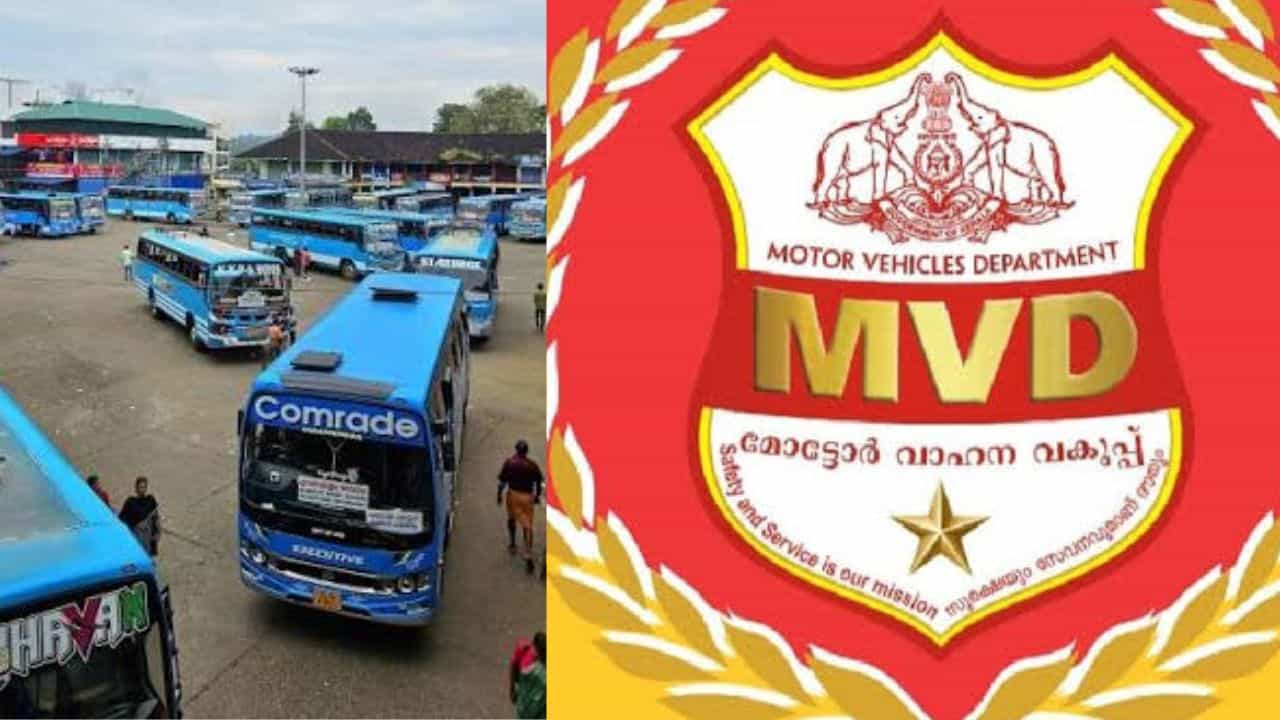 MVD Action: ഡ്രൈവിങ് ലൈസൻസും ടാക്സുമില്ല; എറണാകുളത്ത് സ്വകാര്യ ബസുകൾക്ക് പൂട്ടിട്ട് എംവിഡി MVD Action: ഡ്രൈവിങ് ലൈസൻസും ടാക്സുമില്ല; എറണാകുളത്ത് സ്വകാര്യ ബസുകൾക്ക് പൂട്ടിട്ട് എംവിഡി