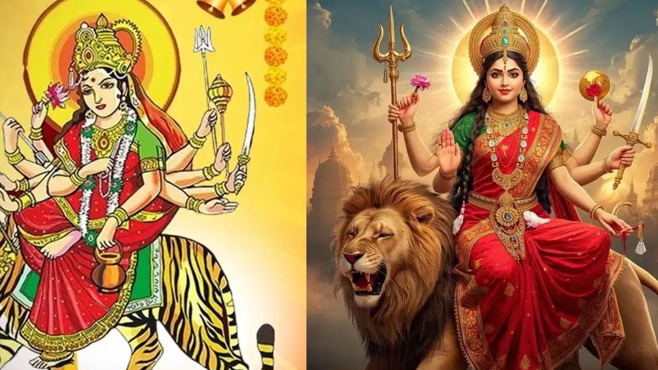 ധൈര്യം, കൃപ, ആന്തരികശക്തി നെഗറ്റീവ് ഊർജ്ജങ്ങളുടെ നാശം എന്നിവയാണ് ചന്ദ്രഘണ്ട ദേവി പ്രതിനിധീകരിക്കുന്നത്. സിംഹത്തിന്റെ ചുമരിൽ ഏന്തി വരുന്ന ദേവിയാണ് ഈ രൂപം. പത്ത് കൈകളിൽ വിവിധ ആയുധങ്ങളും സംരക്ഷണ ചിഹ്നങ്ങളും ദേവിയുടെ രൂപത്തിൽ കാണാം. ഇന്നത്തെ നിറത്തിന്റെ പ്രത്യേകത അത് ചുവപ്പാണ്.