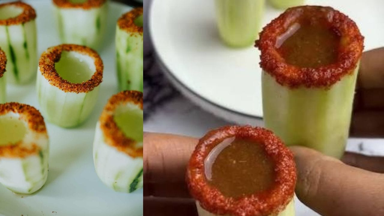 സോഷ്യൽ മീഡിയയിൽ എവിടെ നോക്കിയാലും തരംഗമായിരിക്കുകയാണ് കുക്കുമ്പർ ഷോട്ട്സ്. ചൂടിനെ മറികടന്ന് ശരീരത്തെ തണുപ്പിക്കാൻ വെറും രണ്ട് മിനിറ്റിൽ തയ്യാറാക്കാം ഈ വൈറൽ കുക്കുമ്പർ ഷോട്ട്. കുക്കുമ്പർ അഥവ നമ്മുടെ സലാഡ് വെള്ളരി വെച്ച് ഉണ്ടാക്കുന്ന ഈ റിഫ്രഷിംഗ് ഡ്രിങ്ക് നിങ്ങളുടെ സമ്മർ വൈബുകൾക്ക് ഏറ്റവും അനുയോജ്യമാണ്. ഇവ എങ്ങനെയാണ് തയ്യാറാക്കുന്നതെന്ന് നമുക്ക് നോക്കാം.(Image Credit Source: Social Media)