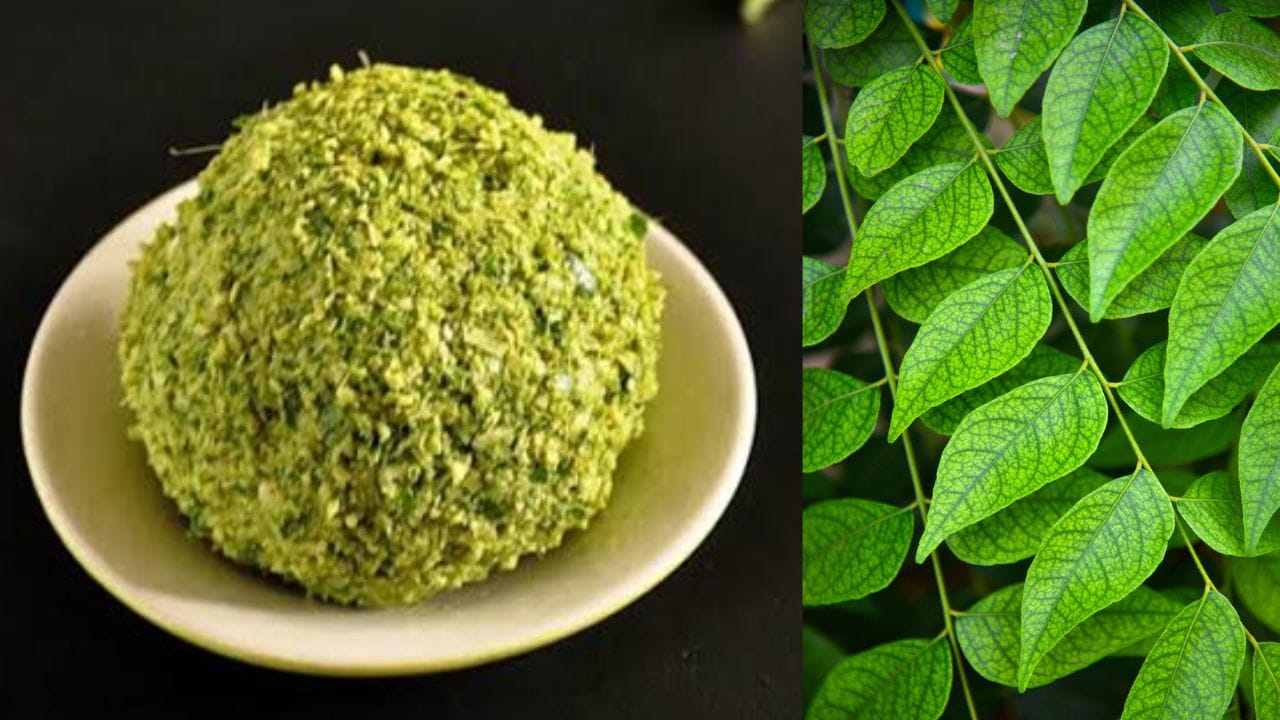 പൊടിക്കാനായി ഈർപ്പമില്ലാത്ത നല്ല ഉണങ്ങിയ ഒരു മിക്സി ജാറിലിട്ട് ഈ ഇലകൾ പൊടിച്ചു മാറ്റിവയ്ക്കുക. ശേഷം മുളകും പുളിയും വറുത്ത് ചേർക്കുകയാണ് വേണ്ടത്. അതിനായി ഒരു പാൻ എടുക്കുക.
